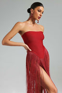 Brynn | Women's Strapless Bandage Fringe Panel Summer Dress