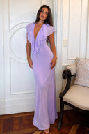 Fallon | Women's Deep V Neck Ruffle Chiffon Evening Maxi Wedding Guest Dress