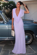Fallon | Women's Deep V Neck Ruffle Chiffon Evening Maxi Wedding Guest Dress