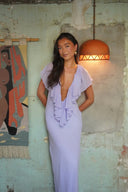 Fallon | Women's Deep V Neck Ruffle Chiffon Evening Maxi Wedding Guest Dress