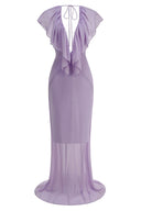 Fallon | Women's Deep V Neck Ruffle Chiffon Evening Maxi Wedding Guest Dress
