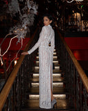 Raina | Women's High-Neck Long-Sleeve Corset-Inspired Lace Maxi Dress