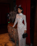 Raina | Women's High-Neck Long-Sleeve Corset-Inspired Lace Maxi Dress
