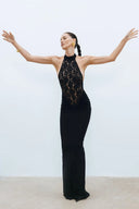 Rayna | Women's High-Neck Sleeveless Backless Lace Bodycon Maxi Dress