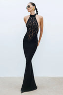Rayna | Women's High-Neck Sleeveless Backless Lace Bodycon Maxi Dress