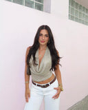 Rosie | Women's Deep V Cowl Neck Halter Crop Top