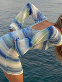 Sage | Women's V-Neck Bodycon Striped Knit Mini Dress