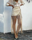 Zariah | Women's Wrap Silhouette Embroidery Fringe Skirt