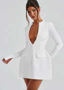 Vera | Women's Long Sleeve Deep V-neck Mini Blazer Dress